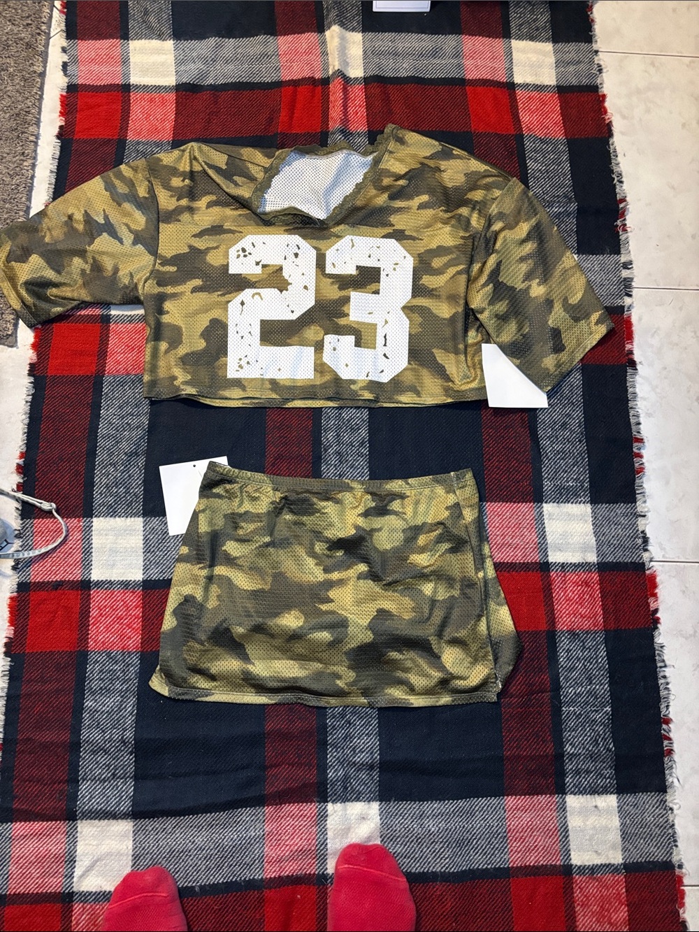 Lucky in Love Olive Green Camo Crop Top & Mini Skirt Set